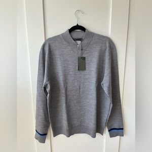 G/FORE Merino Wool Quarter Zip Sweater Mens L GreySlim Fit V Neck Golf G4MF22S24